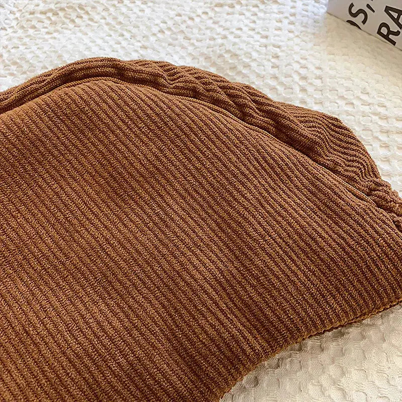 Corduroy hobo shoulder bag in solid brown, casual crossbody daily handbag