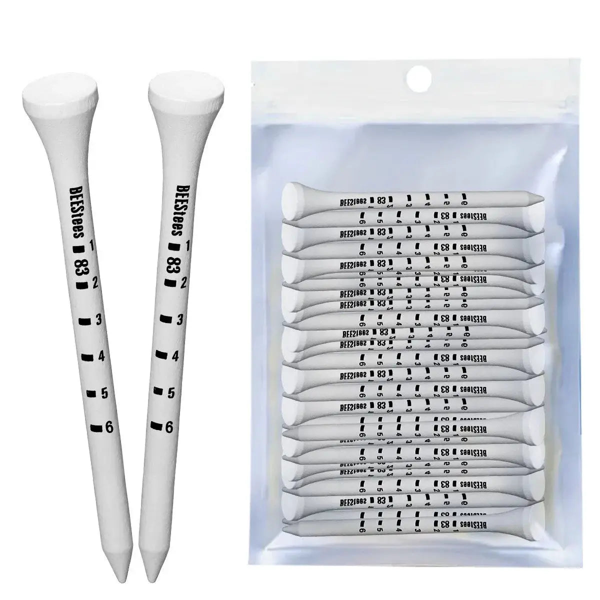 50 Pieces Bamboo Golf Tees 83mm White And Black Adjustable Depth Side Spin Reduction Friction Degree Scale Tees