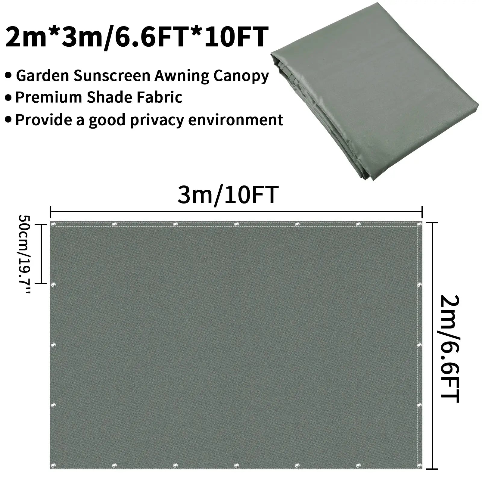 Shade sail canopy, waterproof outdoor sun shade in green with edge grommets; 2x3m to 4x5m sizes.