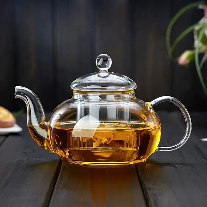 CrystalBloom Glass Teapot 400ml And 1000ml, Filterable, Heat Resistant Borosilicate Teapot For All Teas