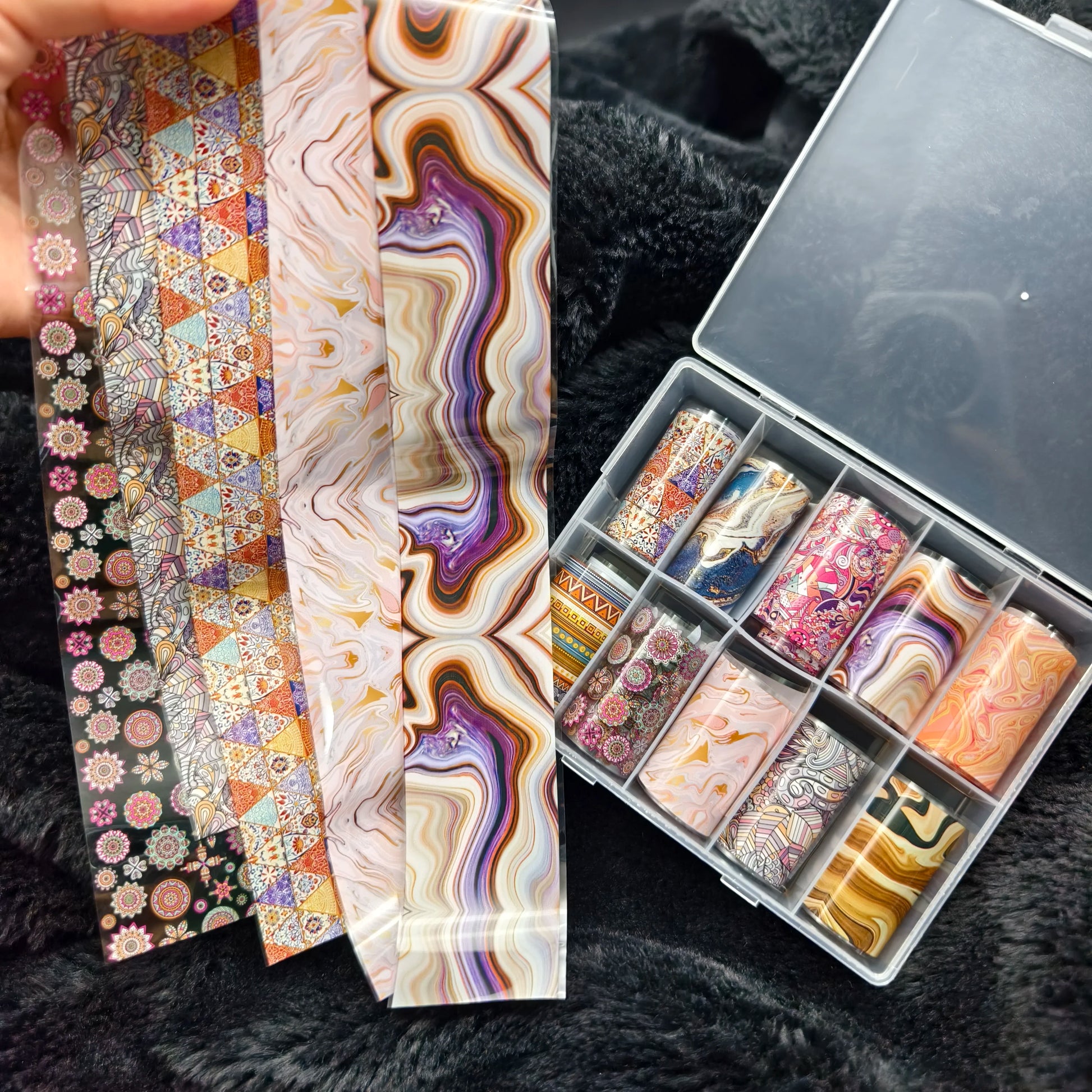 Nail foil sheets set, Simples Market 10 rolls with Halloween, floral, plaid, marble and bow patterns