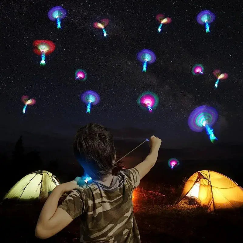 New Light Up Arrow Rocket Helicopter Flying Toys With LED Neon Glow For Parties And Gifts Rubber Band Catapult