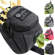 Simples Market dog treat pouch with built-in poop bag dispenser, black fabric, compact training bag, colors vary