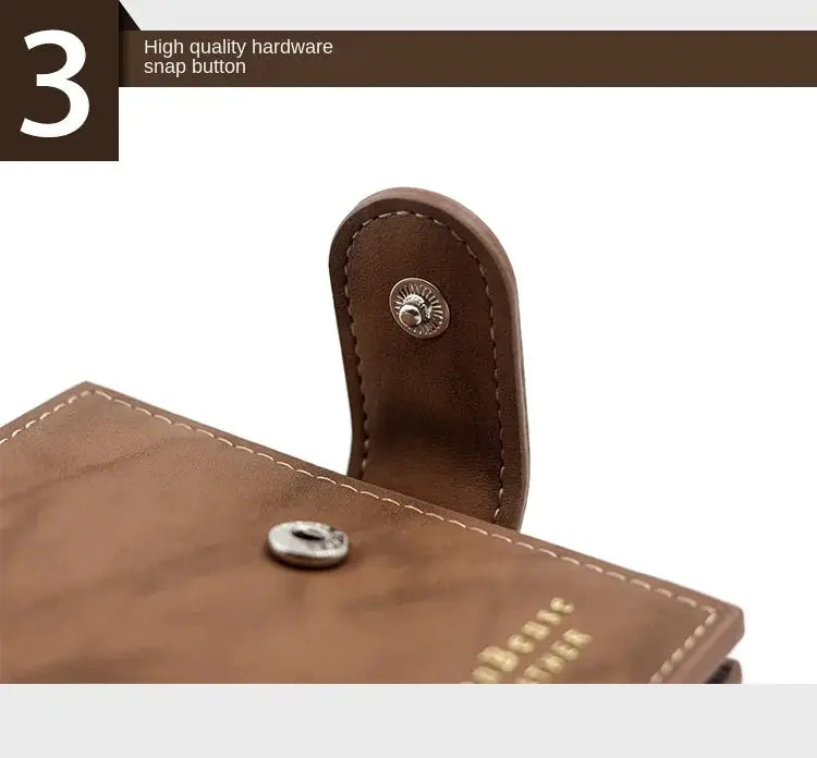 Men's wallet with card holder in brown PU leather, snap closure