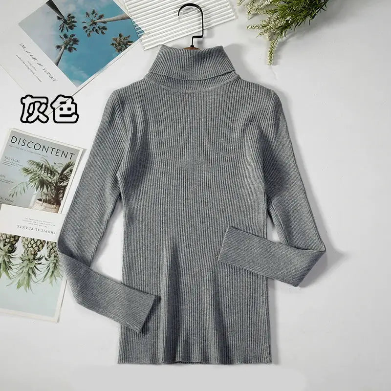 Women Turtleneck Sweater Slim Fit Elastic Knit Acrylic Cotton Blend Medium Stretch Solid Black