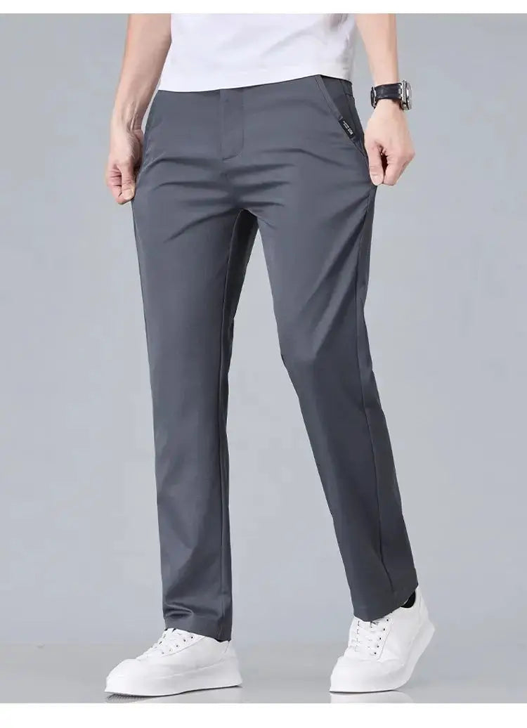 Men's slim stretch cotton casual trousers in charcoal gray by Simples Market