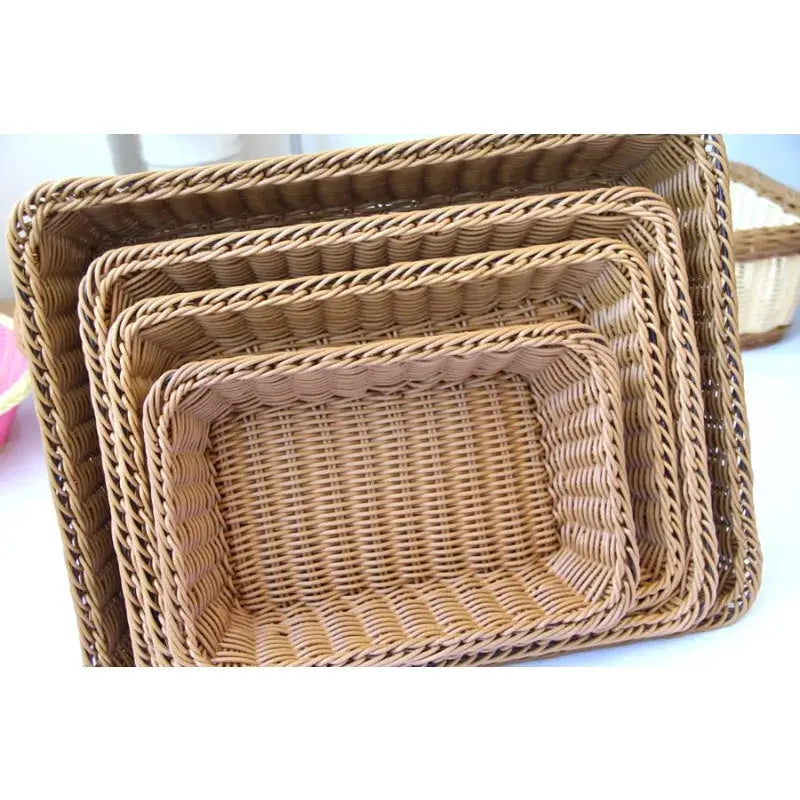 Hand-woven imitation rattan rectangular storage basket set of four in natural brown