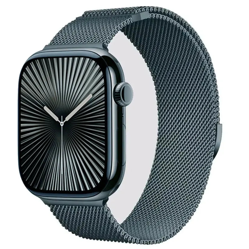 Metal Milanese Apple Watch strap in gunmetal mesh, fits 40–49mm Apple Watch models