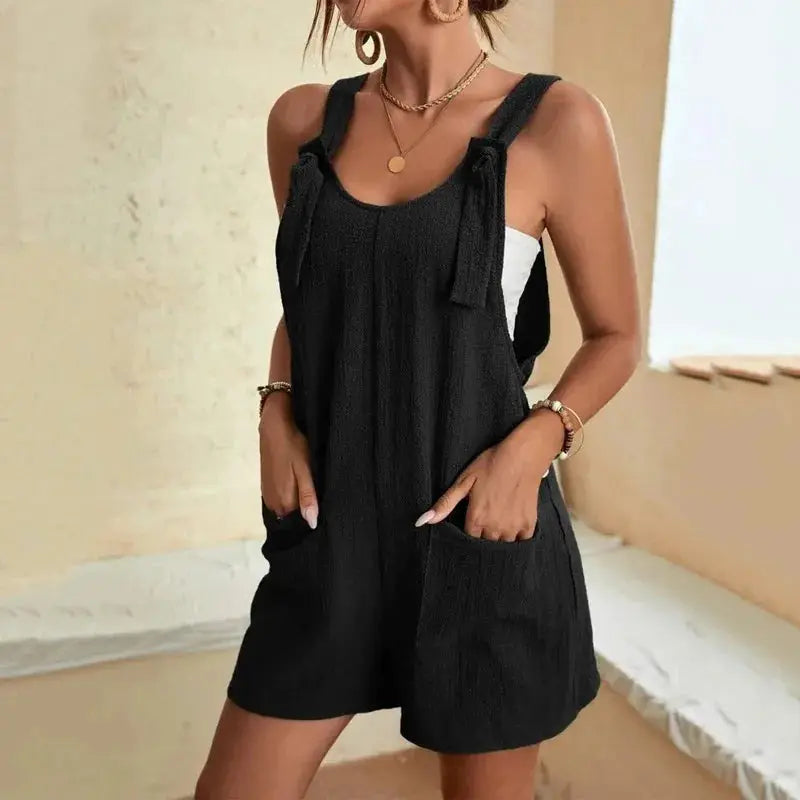 Women's Casual Summer Short Romper With Pockets Loose Overall Fit Sleeveless Wide Leg Jumpsuit