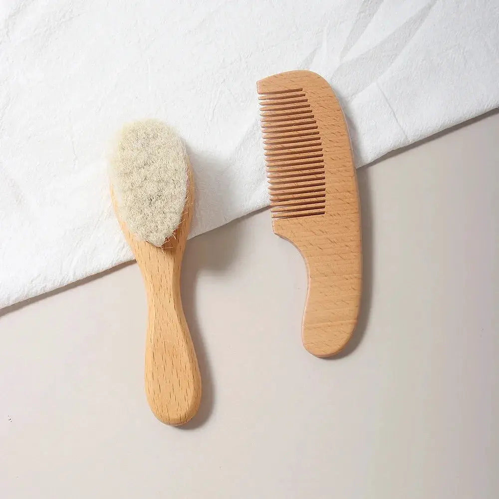 Simples Market 2-piece beech wood baby brush and comb set, natural finish