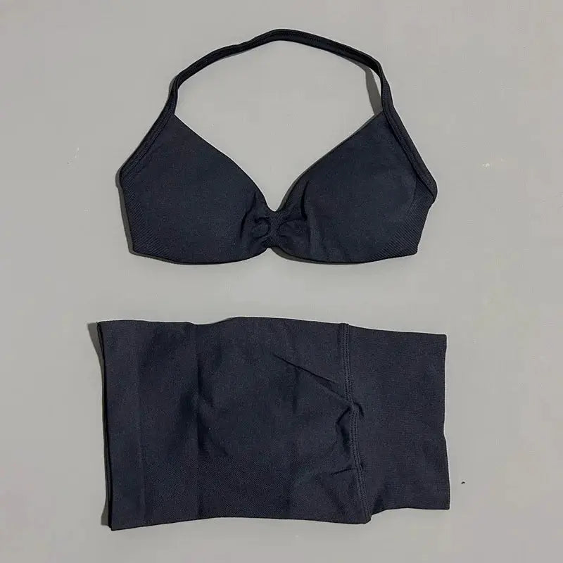 Histello 2 Piece Women Yoga Set Strappy Bra Top Scrunch Shorts