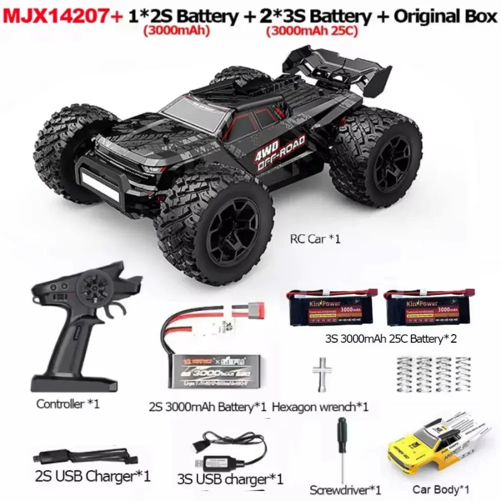 MJX Hyper Go 14207 1/14 Brushless RC Car, 4WD off-road by Simples Market with dual shells, controller and batteries