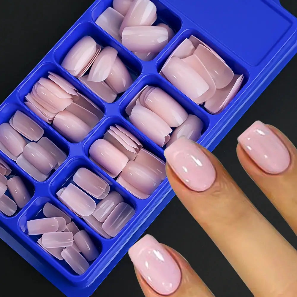 Nailuxe Light Pink Press On Nails Short To Medium Square Full Cover Tips 100 Piece Set For Hands And Feet