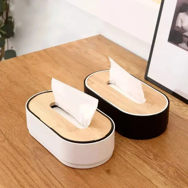 Bamboo Tissue Box Holder With Floating Cover For Toilet Paper Napkins And Paper Towels Modern Dispenser