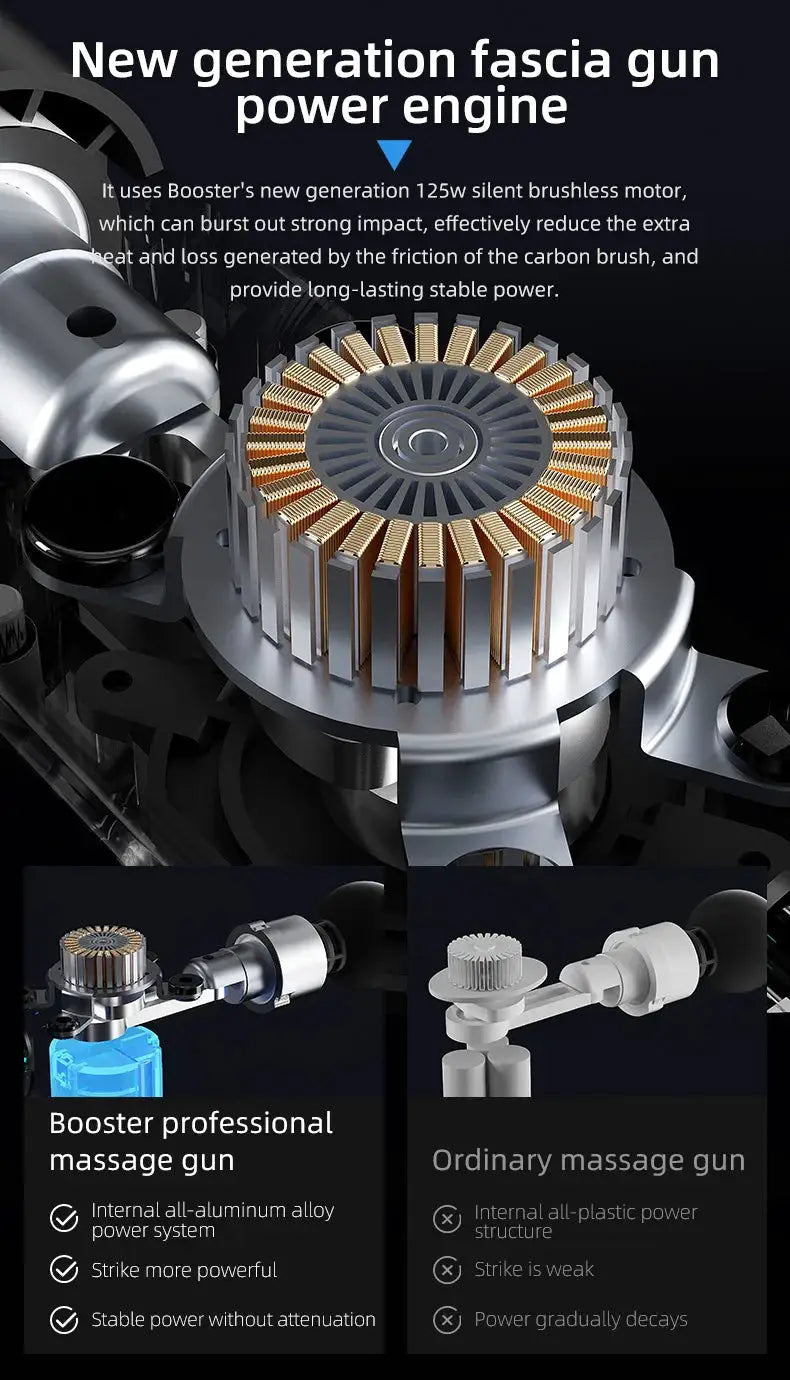 Booster professional massage gun by Simples Market for neck and body massage with all-aluminum alloy power system.