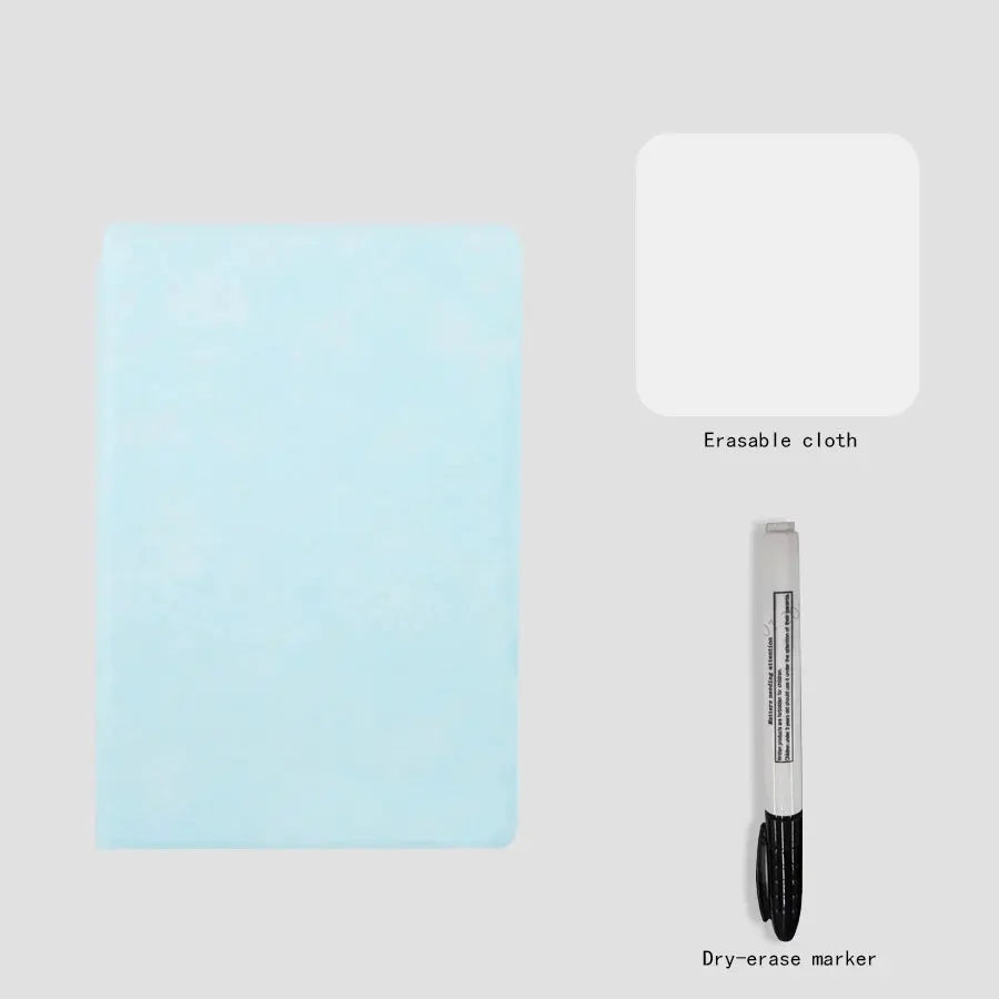 Simples Market 3-piece A5 reusable whiteboard notebook set with blue cover, marker and erasing cloth