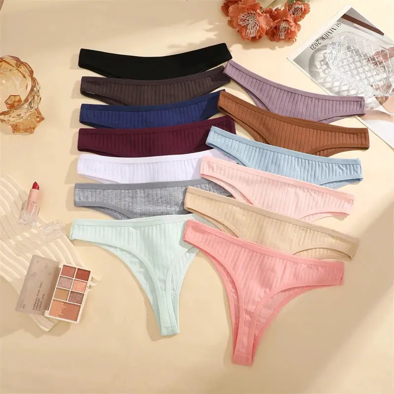 7pcs women's cotton striped thong underwear, low-rise G-string, assorted colors