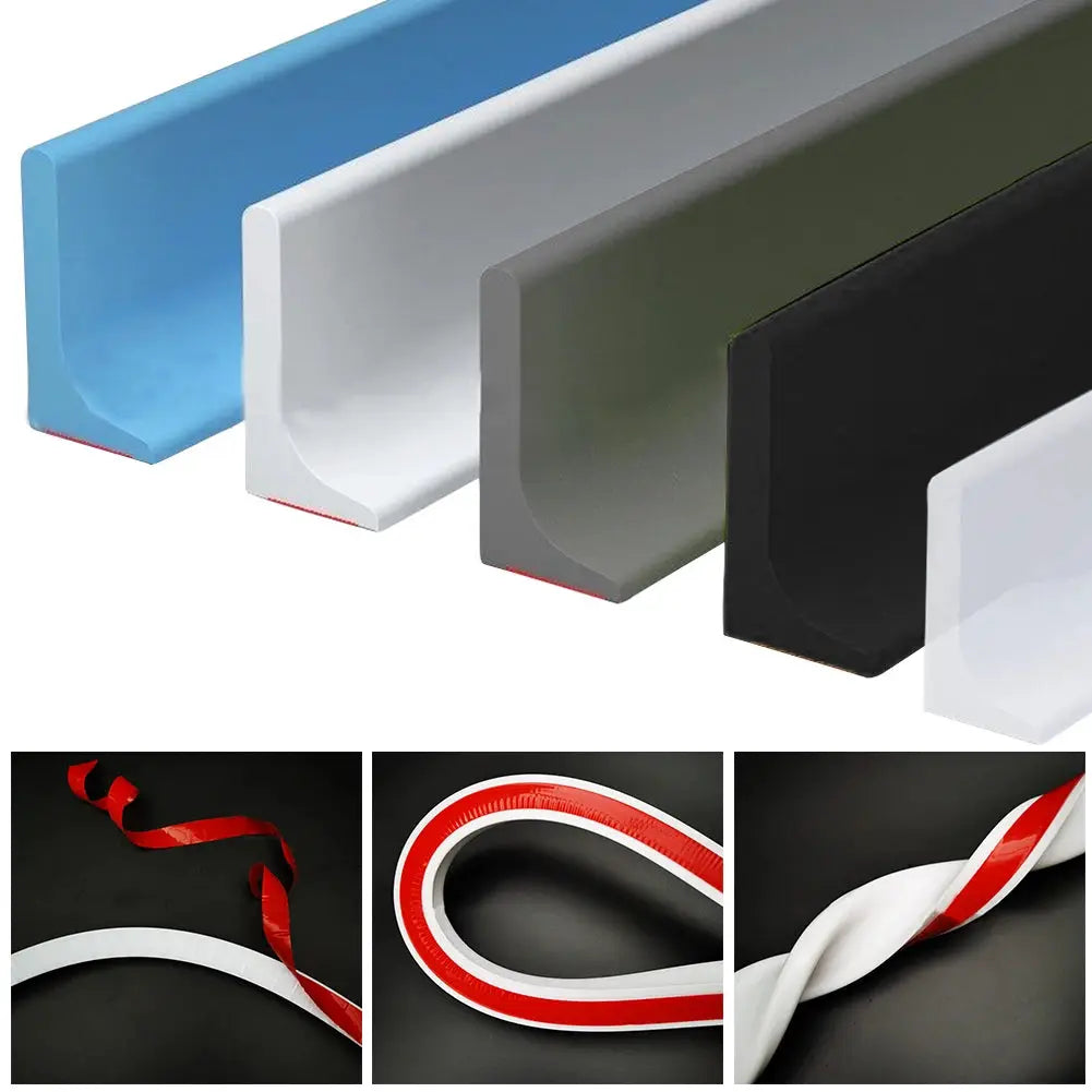 Set of five 1-3M silicone shower dam strips in blue, white, gray, black and transparent for dry/wet separation