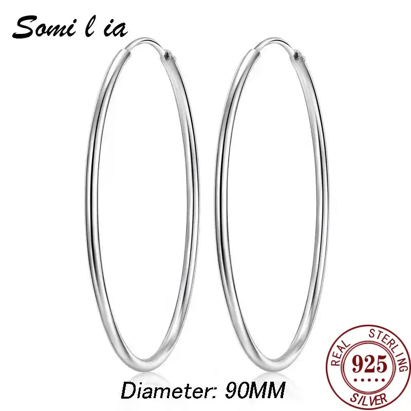 Somilia 925 Sterling Silver Big Hoop Earrings For Women Platinum Finish 10mm To 90mm Fine Jewelry