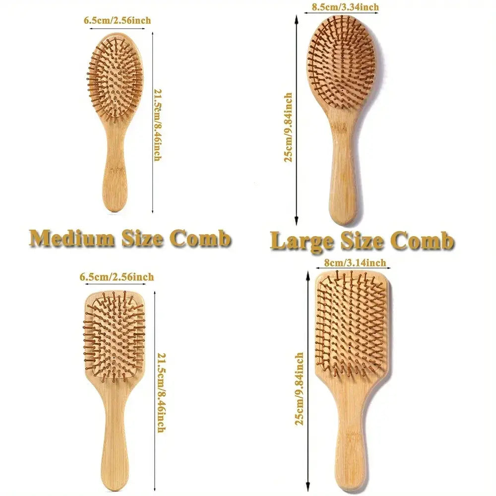 Natural Bamboo Paddle Comb With Air Cushion Anti Static Tangle Free Scalp Massage For Real Hair Wigs