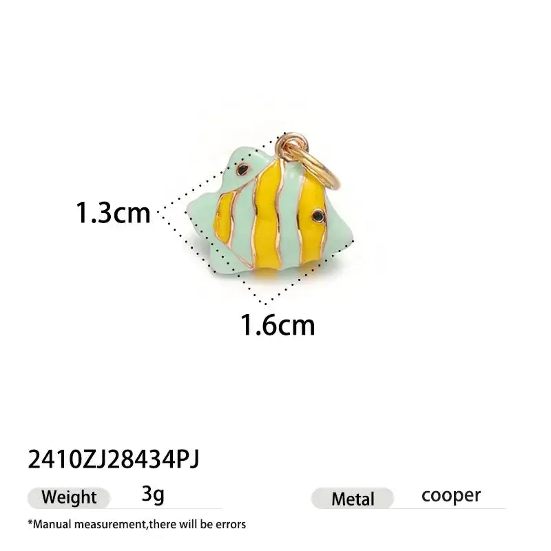 Simples Market cartoon dinosaur pendant single hoop earring, teal base with yellow stripes and copper metal