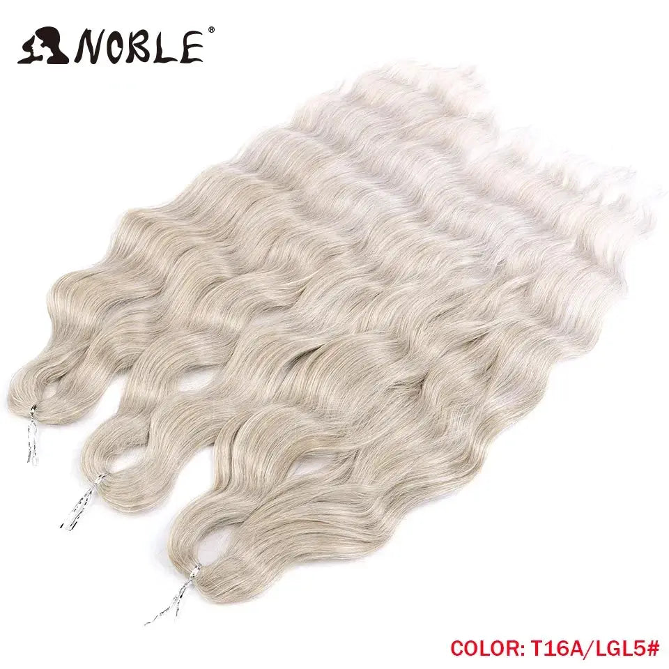 Noble synthetic loose deep wave braiding hair extensions, 24in, 3 ash blonde ombre bundles with tied ends