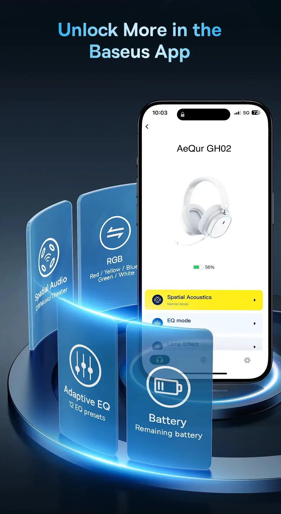 Baseus GH02 gaming wireless over-ear headphones with mic, white, Bluetooth 5.3