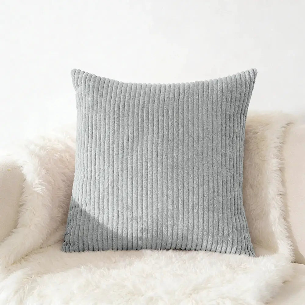 Corduroy pillow cover, light gray, plush texture, 40x40 cm square cushion
