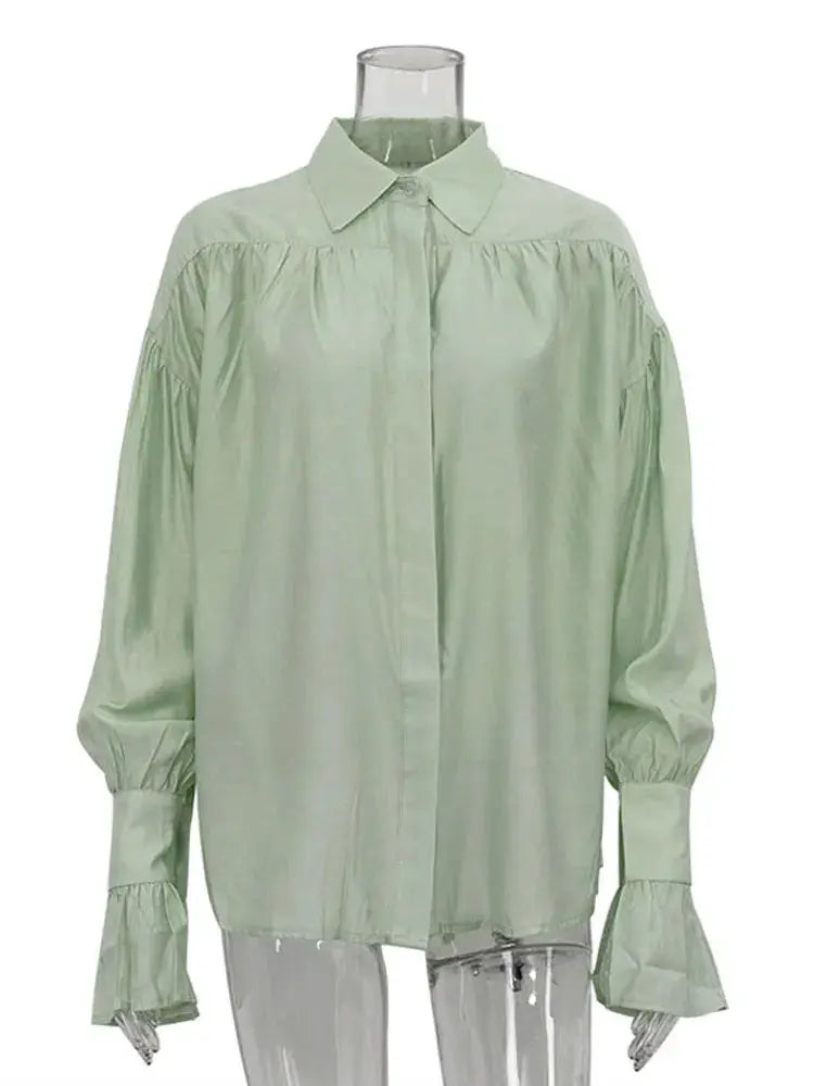 Tossy Casual See Through Blouse Patchwork Long Sleeve Lapel Collar Women Autumn Streetwear Top