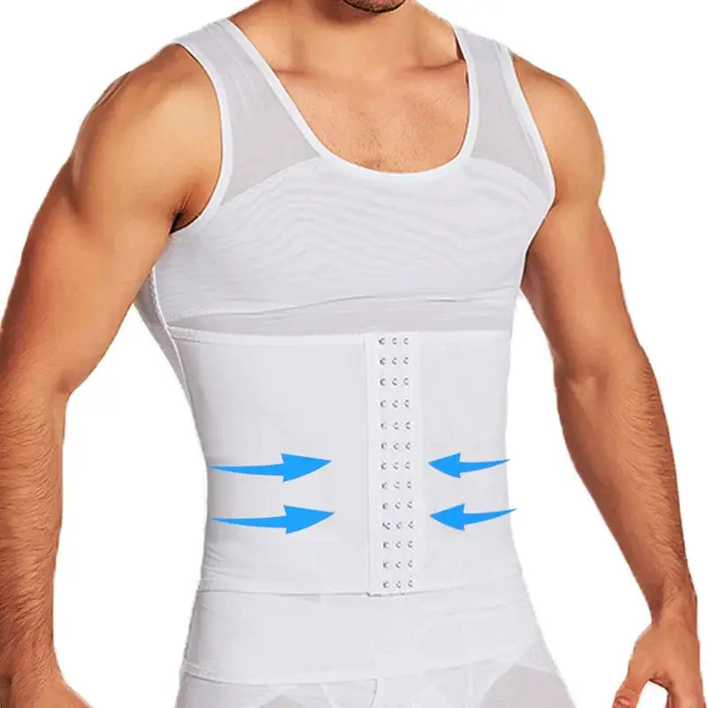 Simples Market men's white body shaper waist trainer with front hook closure
