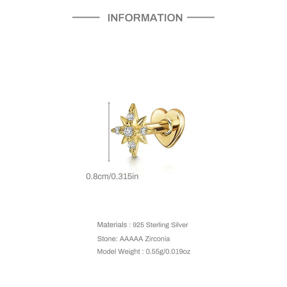AIDE starburst zircon stud earring in gold-tone 925 sterling silver, Simples Market