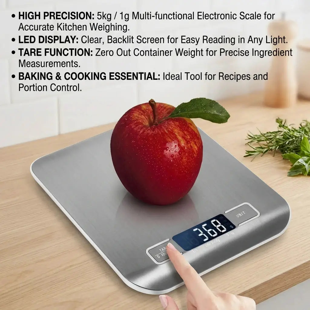 Digital Kitchen Scale With LED Display 5kg 1g Stainless Steel Weighing For Food Jewelry Snacks Baking Home Tools