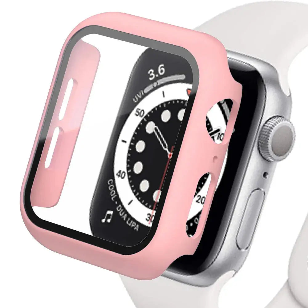 Pink Simples Market tempered-glass screen protector and protective case for Apple Watch 40–45mm