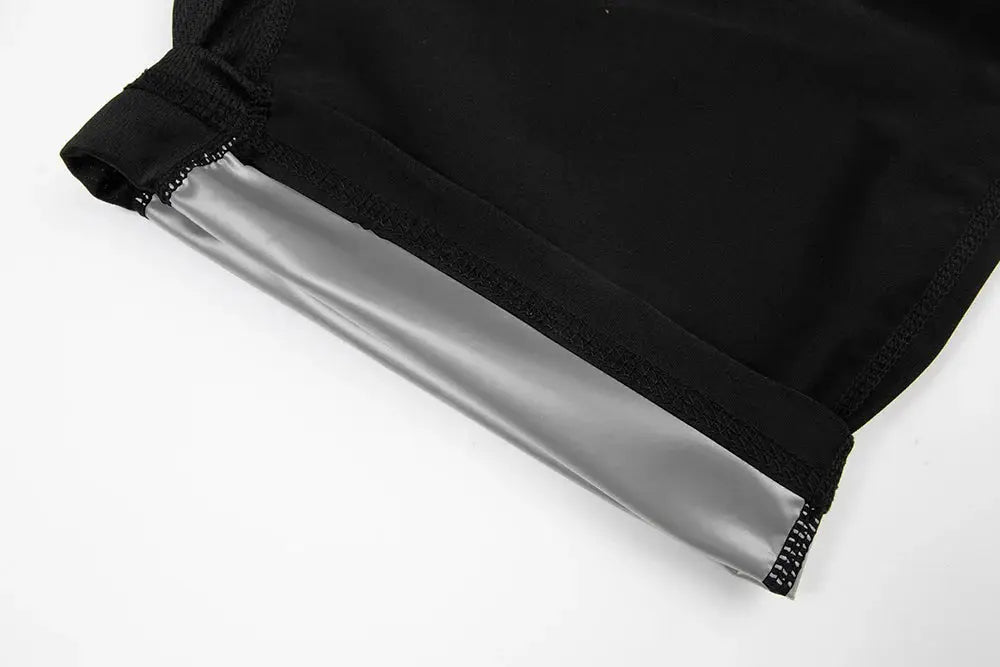 Men's sauna jumpsuit pant in black with gray reflective band at hem