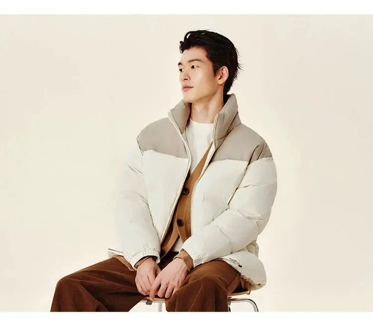 Semir down jacket, beige and white color-block unisex puffer