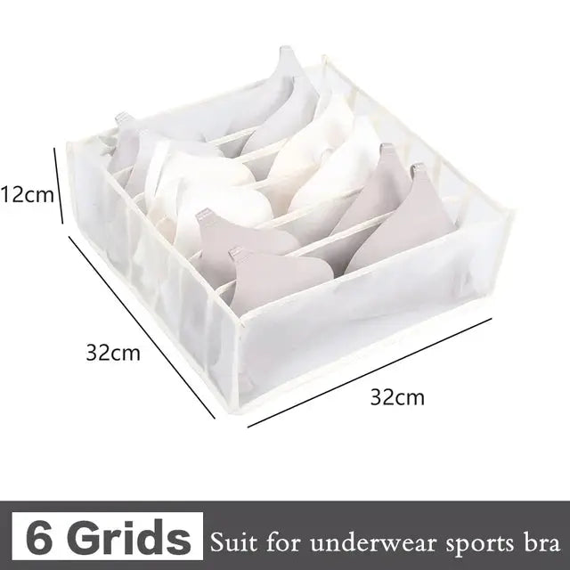 Six-grid closet organizer for underwear and socks by Simples Market; white fabric, 32×32×12 cm, foldable divider