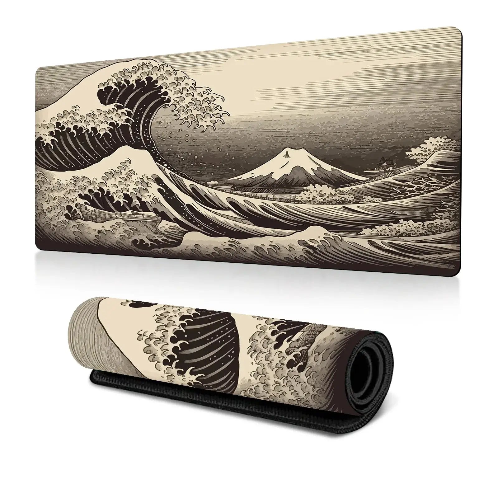 Japanese Sea Wave Large Mouse Pad Anime Black Gaming Extended Desk Mat 3mm Thick Non Slip Rubber Base