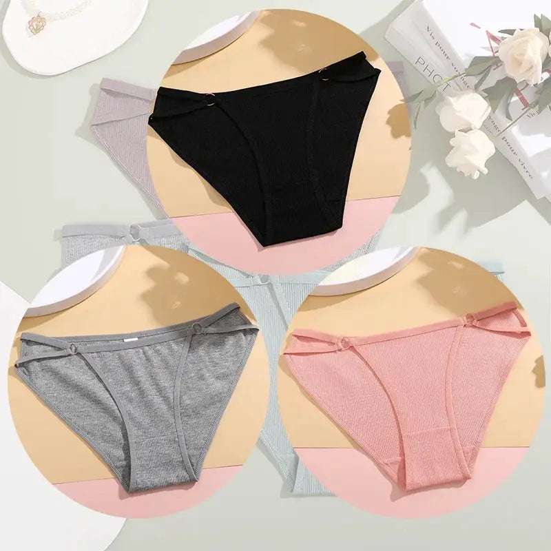 3-pack women's cotton striped briefs; breathable underwear in black, gray, and pink