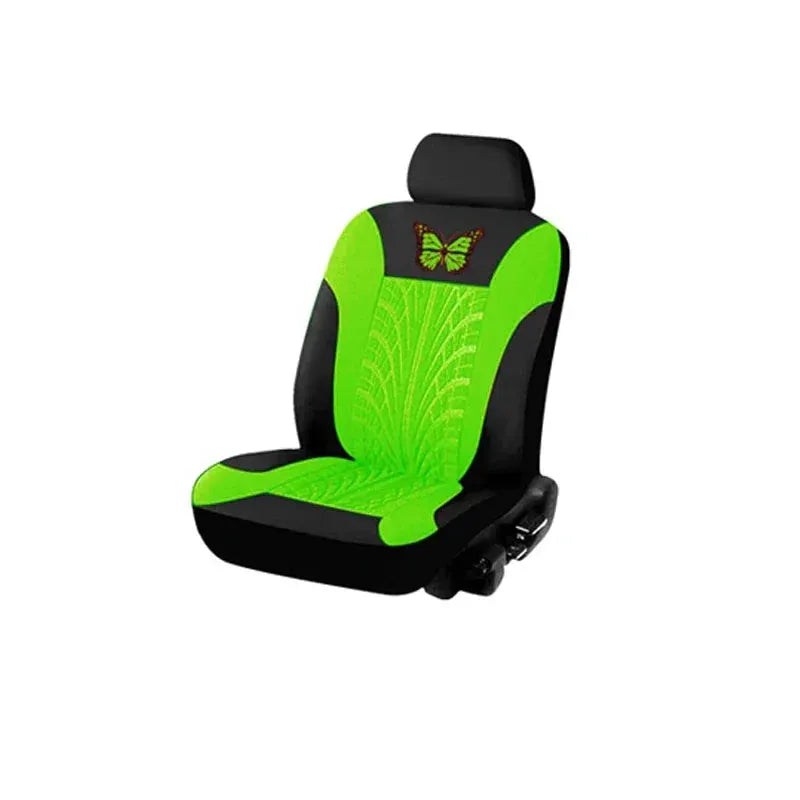 Car seat cover full set in neon green and black with butterfly embroidery, universal auto seat covers.