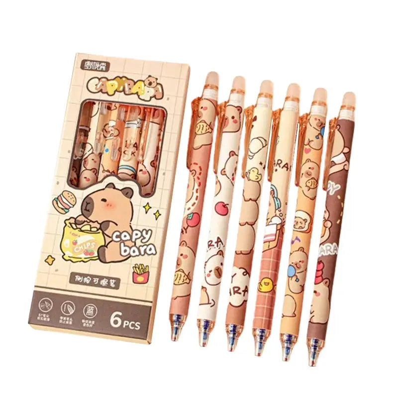 Capybara HB pencils set, 6 pastel cartoon pencils in beige box by Simples Market