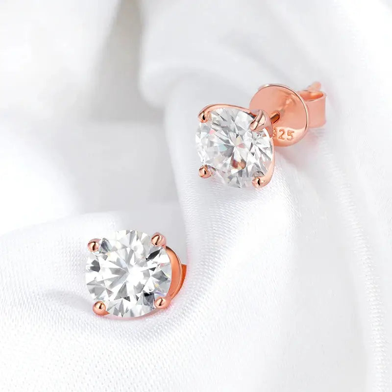Smyoue Rose Gold Moissanite Stud Earrings For Women 0.2 to 3 CT Sparkling Lab Diamond 925 Silver Classic Wedding