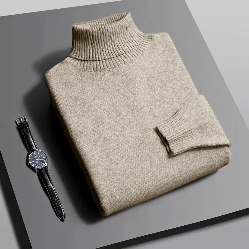 Autumn Mens Knitted Turtleneck Sweater Slim Fit Long Sleeve Anti Pilling Pullover Solid Color Streetwear