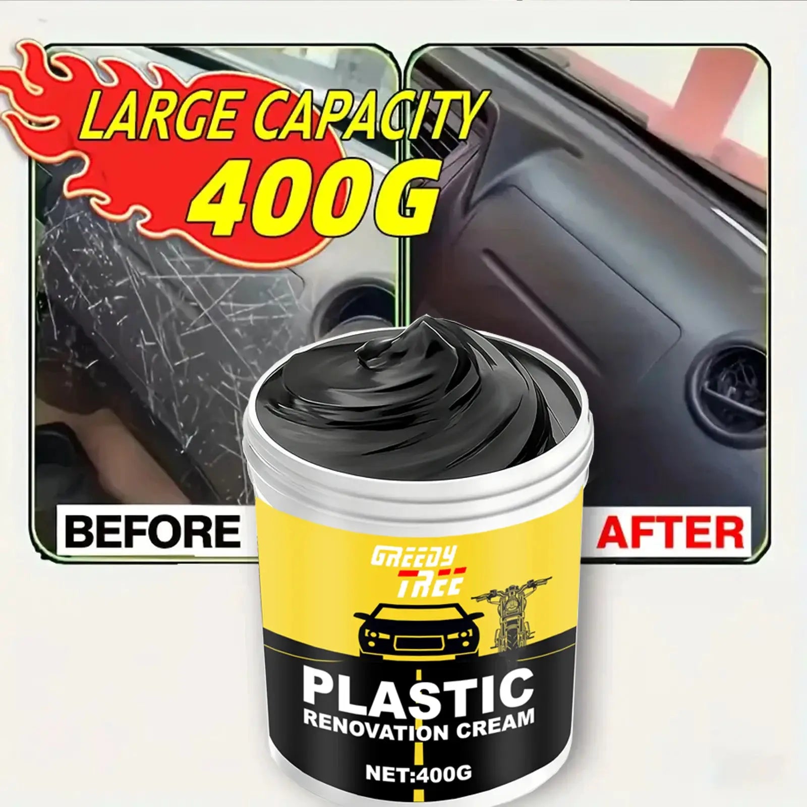 Plastic renovation cream by Greedy Tree, 400g heavy-duty car wax for scratch repair and restoration