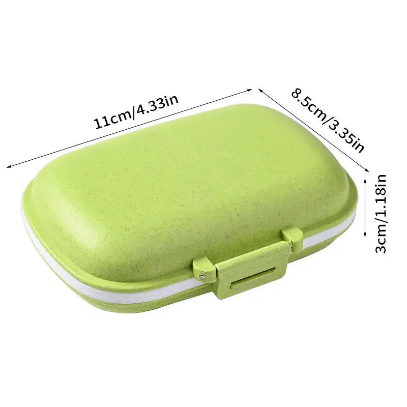 EcoWheat 8 Grids Travel Pill Box Wheat Straw Organizer With Seal Ring For Tablets And Medicines