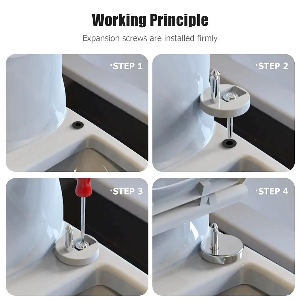 O-shaped white toilet seat with slow-close lid and chrome hardware.