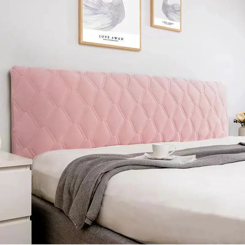 Pink velvet quilted headboard cover; thick, soft, solid-color bed dust protector