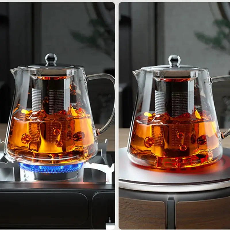 CrystalGlass Heat Resistant Glass Teapot With Stainless Steel Infuser Flower Kettle For Puer And Oolong Tea