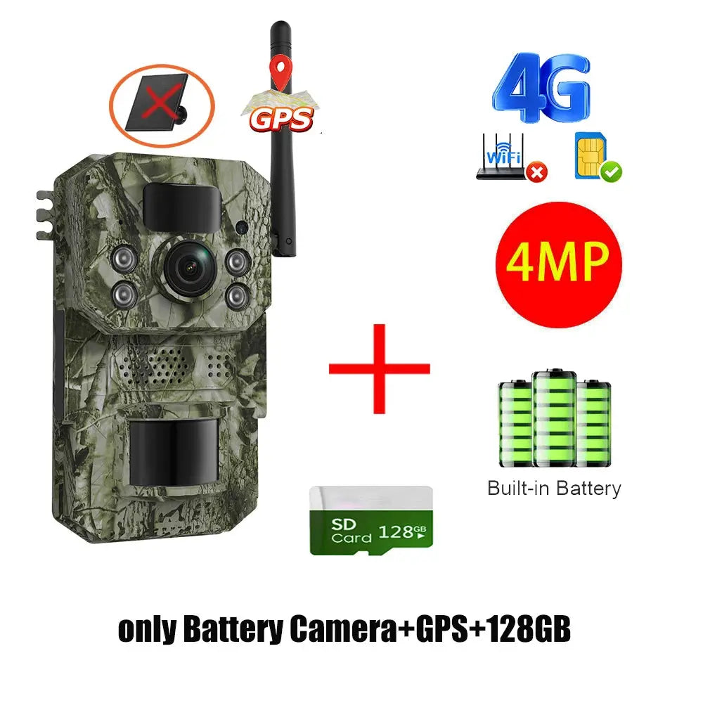 Simples Market INQMEGA4G camouflage trail camera with 4G, GPS, built-in battery and 128GB SD card