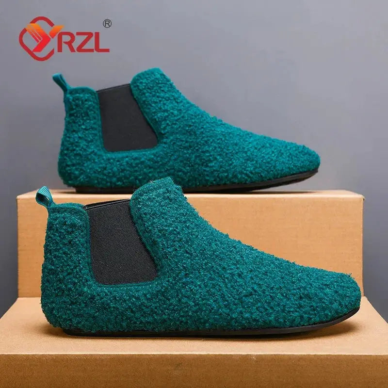 YRZL Winter Warm Cotton Indoor Slippers For Men Soft Sole Anti Slip Plush Lining Casual Home Shoes
