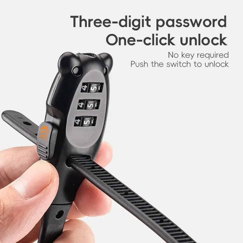 ROCKBROS portable black bicycle lock with three-dial combination and adjustable strap